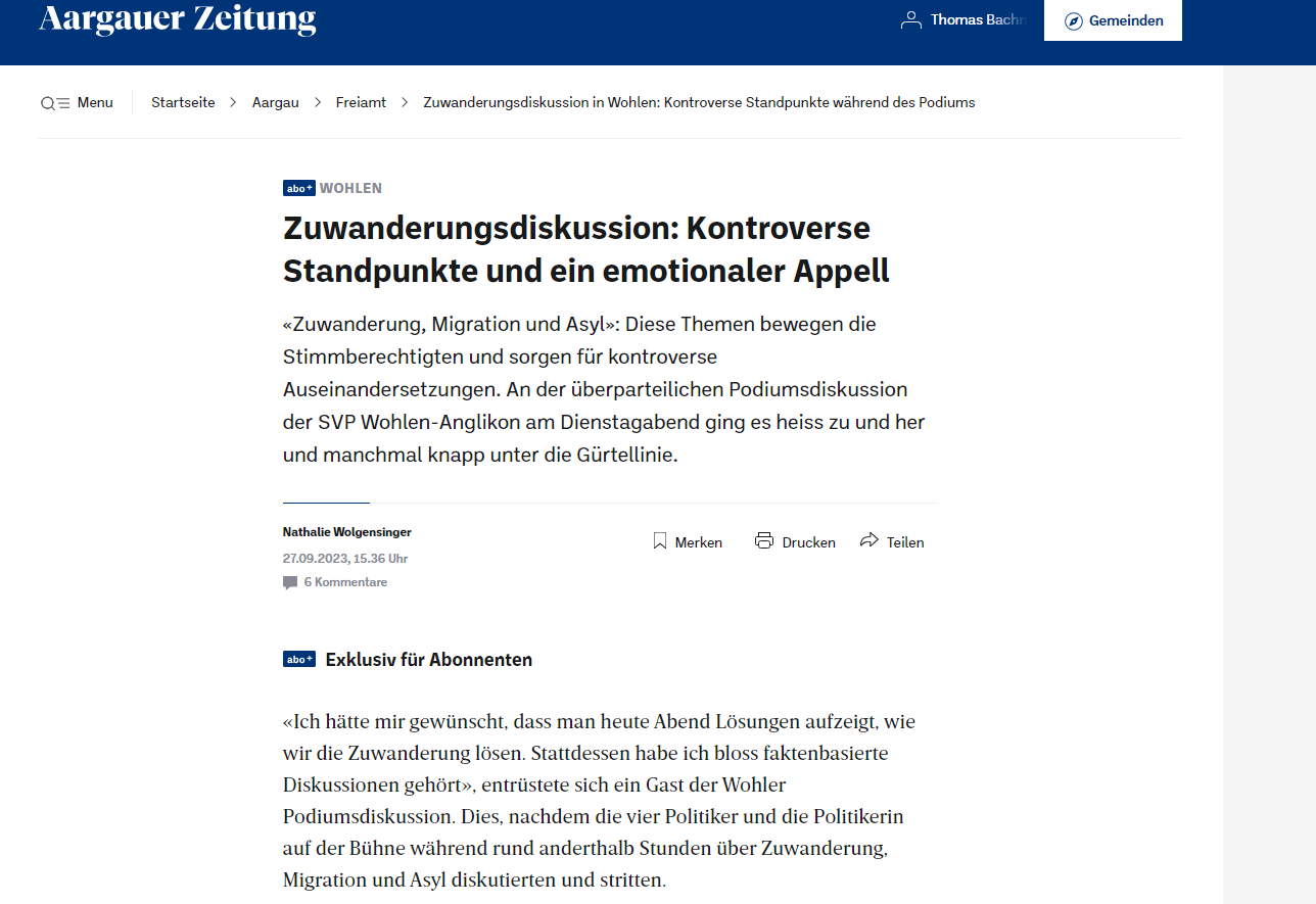Podium zur Zuwanderung in Wohlen